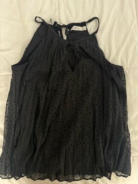 Vineyard Vines Black Sheer Polka Dot Pleated Halter Top